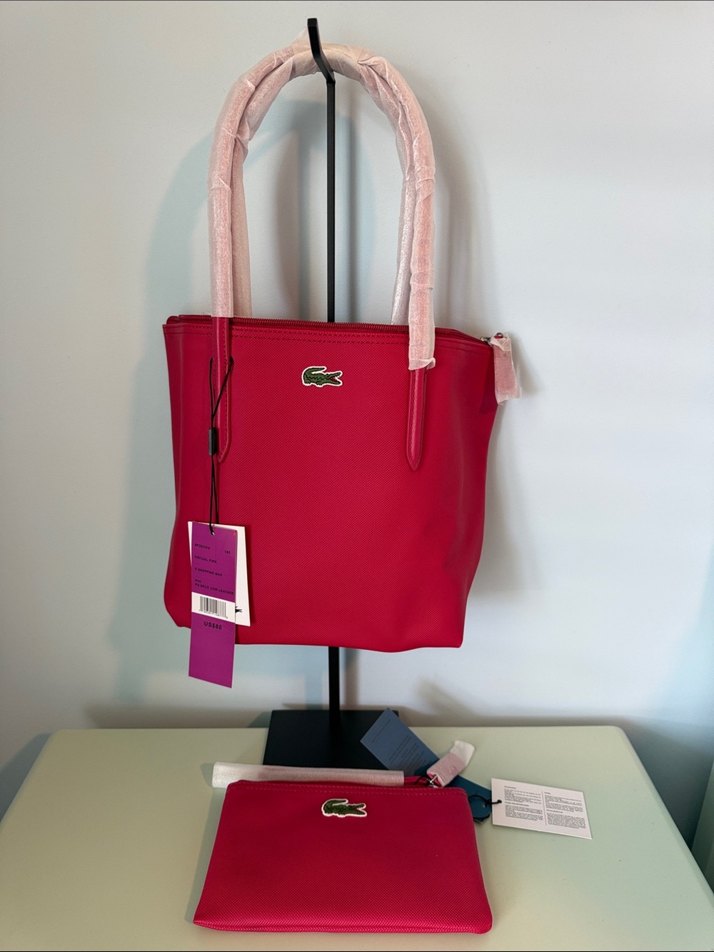Lacoste Virtual Pink S Tote Bagand Clutch Duo